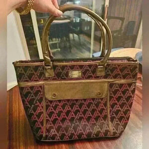 Adrienne Vittadini Large Laptop Travel Tote Fabric with Leather Trim EUC